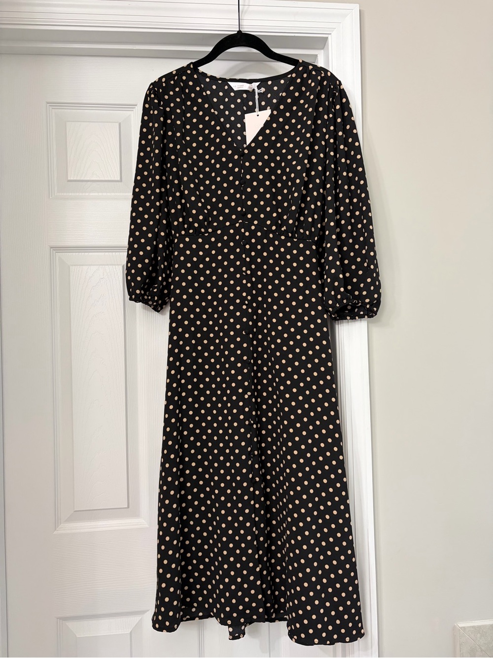 LC Lauren Conrad Black Midi Dress with Cream Polka Dots